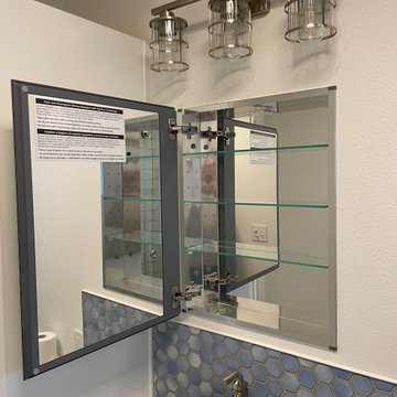 BATHROOM - Complete Remodel Tub-to-Shower White Cabinets, White Hex Floor