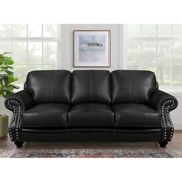 Sunset Trading Charleston 3-Piece Top-Grain Leather Living Room Set in Black