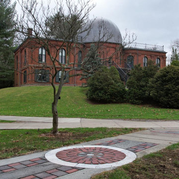 Celestial patterns in foreground, Vassar College observatory in the background
