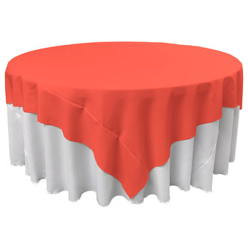 LA Linen Square Polyester Poplin Tablecloth, Coral, 90"x90"