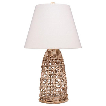 Natural Woven Rattan Rope Tapered Column Table Lamp 32 in Open Casual Tropical