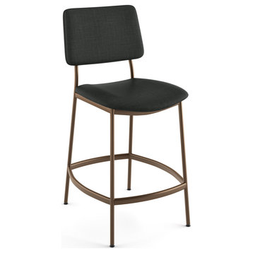 Amisco Sullivan Counter and Bar Stool, Black Polyester / Bronze Metal, Counter Height
