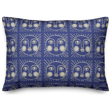Sun Face Blue Multi Pattern 2 14x20 Spun Poly Pillow