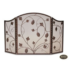 Grapevine Tri Panel Screen in Antique Brushed Copper - Fireplace Accessories