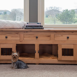 Small Double Kennel Bench with Drawers and Steps - Dog Kennels And Crates