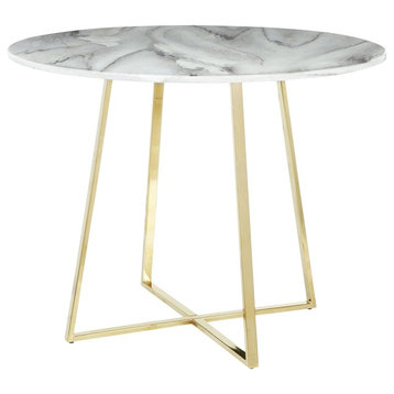 Cosmo Contemporary/Glam Dining Table, Gold Metal and White Marble Top