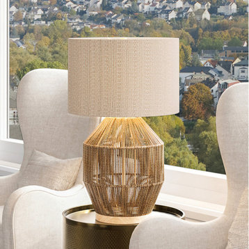 Scandinavian Table Lamp 16''W x 16''D x 24''H, Natural Brown Finish