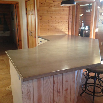 Log Cabin Grey Concrete Countertops White Cabinets
