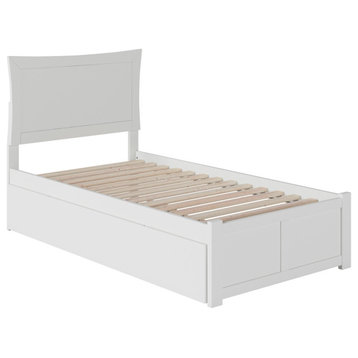 Metro Twin Extra Long Bed With Footboard and Twin Extra Long Trundle, White