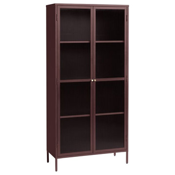 75" Contemporary Glass & Metal Display Cabinet in Red