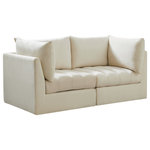 Meridian Furniture - Jacob Velvet Upholstered 2-Piece Modular Sofa, Cream - Create the ideal seating arrangement for your space when you pick and choose the elements you like mostincluding this Jacob velvet modular sofa. Mix and match items in the Jacob collection to bring your living space or family room together with a personalized slant. Soft cream velvet upholstery is soft and welcoming to the touch, adding a luxurious feel to everyday seating. Deep channel tufting adds to the piece's durability, and latches underneath the unit make it easy to attach to other pieces in the collection.