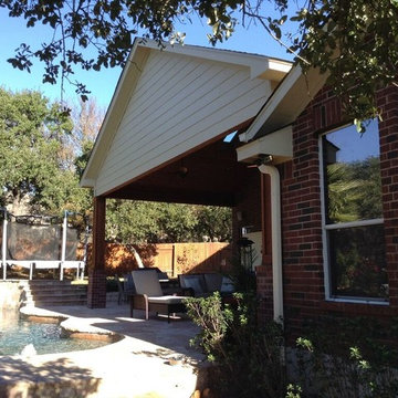Circle C Ranch in South Austin, TX, covered porch and poolside patio