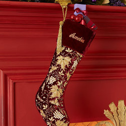 Sudha Pennathur Burgundy Velvet Christmas Stocking - Christmas Stockings And Holders