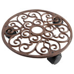 Esschert Design - Round Cast Iron Plant Trolley - Antique cast iron round plant trolley with elegant scroll work and 3 wheels. Holds up to 195 lbs.