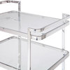 Modern Westley Bar Cart, Clear Glass With Polished Stainless Steel Base