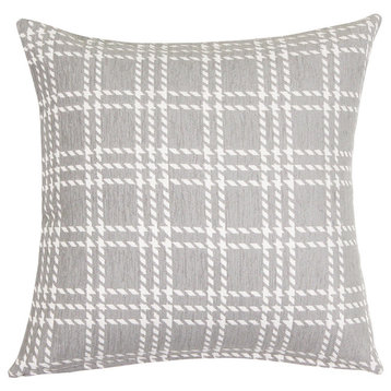Belgian Grey White Woven Checkered Jacquard Decorative Throw Pillow Cover, 24"x2