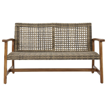 Gatsby Outdoor Wood and Wicker Loveseat, Gray/Natural