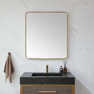 Vinnova Mutriku Rectangle Metal Wall Mirror, Brushed Gold, 32" W X 36" H