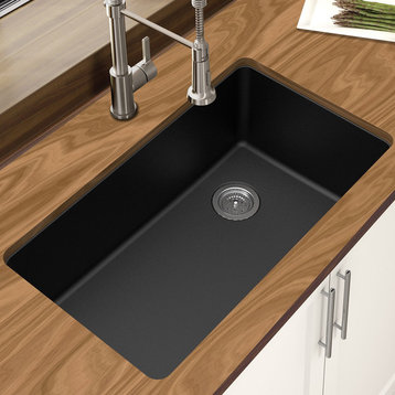Winpro Undermount Kitchen Sink, Single Bowl, Granite Quartz, 33", Black