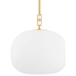 Hudson Valley - Perrin 1-Light Pendant, Aged Brass - Ingels' elliptical-shaped opal matte glass shade is a refreshing update on a traditional globe. The intricate, buckle-like detail connecting the shade and stem adds a fashionable element to this stand-out pendant. Versatile and usable, Ingels is available in three sizes and two classic finishes.