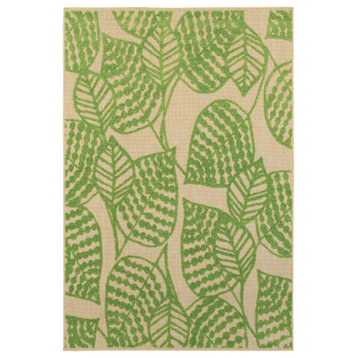 Costa Botanical Leaves Sand and Green Indoor/Outdoor Area Rug, 5'3"x7'6"