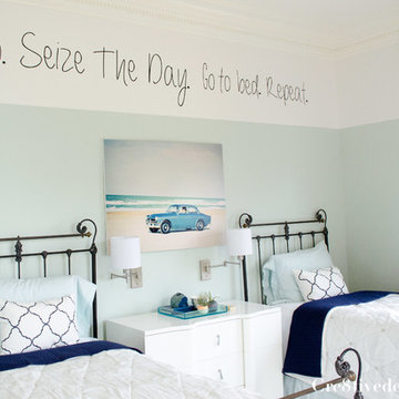 Guest bedroom with two toned walls