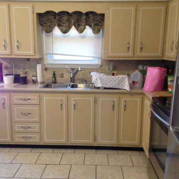 Kitchen (Before) Remove Dated Bulkhead and Wooden Cornice.