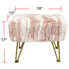 Soft Faux Fur Ottoman Fuzzy Entryway Bench Seat, Pink, 19"x13"x17"