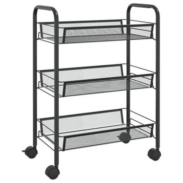 vidaXL 3-Tier Kitchen Trolley Storage Utility Cart with Mesh Baskets Black Iron