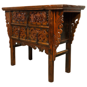 Consigned 19 Century Antique Chinese Carved Shan Xi Console Table/Sideboard