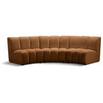 Meridian Furniture - Infinity Channel Tufted Velvet Modular Chair, Saddle, 3 Piece - Create a seating group that works for every possible situation with this Infinity modular sofa and other pieces in the Infinity collection. Upholstered in soft Saddle velvet material that feels great against the skin and offers long-wearing beauty, this piece fits with other Infinity items for an infinite number of combinations that get your seating requirements just right but that look just as nice when used on their own.