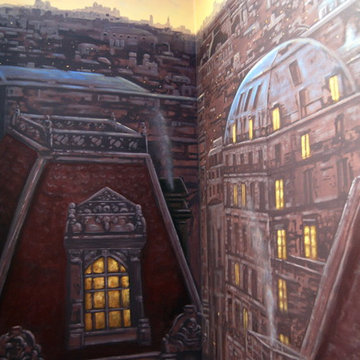 Paris Panorama 360 degree Mural hand painted throughout a 17 foot stairway