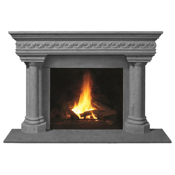 Fireplace Stone Mantel 1110S.555 With Filler Panels, Gray, With Hearth Pad