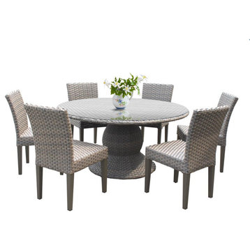 Monterey 60" Outdoor Patio Dining Table With 6 Armless Chairs, Gray Stone