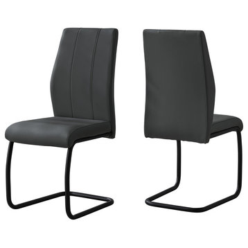 Dining Chair, Set Of 2, Side, Upholstered, Pu Leather Look, Metal, Grey, Black