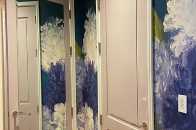 Inspiration for an eclectic entryway remodel in New York with purple walls