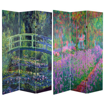 6' Tall Double Sided Works of Monet Canvas Room Divider, Water Lily/Garden