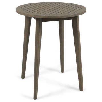 GDF Studio Fitch Outdoor Round Acacia Wood Bistro Table, Gray