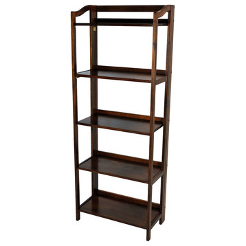 Stratford 3-Shelf Folding Bookcase, Warm Brown, 5-Shelf