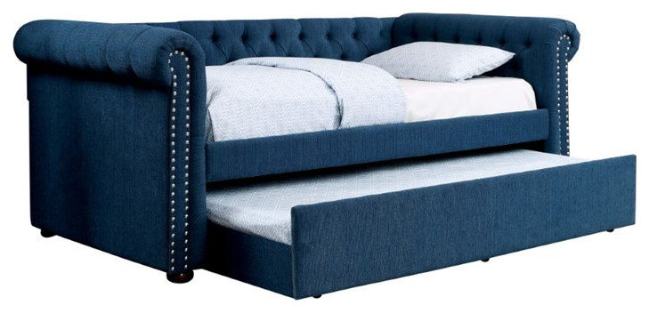 Bowery Hill Contemporary Fabric Tufted Twin Daybed with Trundle in Dark ...