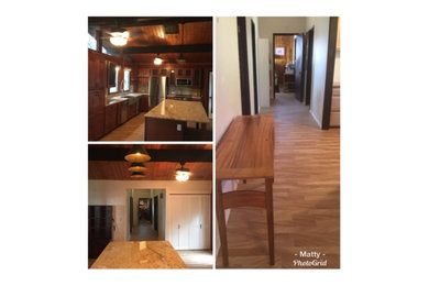 Mid-sized mountain style eat-in kitchen photo in Hawaii with an island