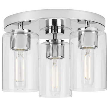 Cofield Collection 12., Three-Light Polished Chrome Transitional Flush Mount