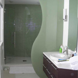 Clear Glass Shower Doors With Green Resin Panels - Shower Doors
