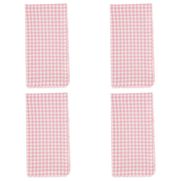 Gingham Design Dinner Napkins (Set of 4), Pink, 18"x18"