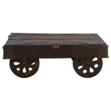 Sterling 48-Inch Reclaimed Iron Wheeled Coffee Table