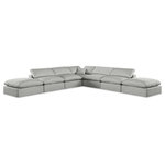 Meridian Furniture - Comfy Upholstered L-Shaped Modular Sectional, Grey, 7-Piece: 4 Armless Chair, 1 Corner Chair, 2 Ottoman, Linen Textured Fabric - Give your space a whole new look with this grey Comfy linen textured fabric sectional. This handsome sectional fits nicely with other items in the Comfy collection and is a versatile seating option designed for adaptability, comfort and style. Wrapped in rich grey durable linen textured fabric upholstery, this sectional offers a plush embrace of overstuffed down feather cushions, carefully crafted to deliver the highest level of comfort. The perfect seat for creating an oasis for relaxation, this sectional has thick foam surrounding its frame for added support and coziness.