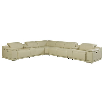 Frederico Genuine Italian Leather 8-Piece 2 Console 4-Power Reclining Sectional, Beige