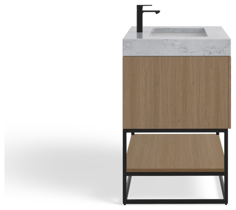 Alistair Bath Vanity, Oak, 24", Matte Black Hardware, Single, Freestanding