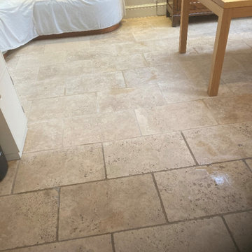 Travertine Tiled Kitchen Floor Renovation in Twickenham