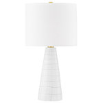Mitzi - 1 Light Table Lamp, Aged Brass - A hand-painted, uneven grid pattern gives this table lamp a fun and fresh style with a whimsical feel. The Satin White Ceramic base is topped by a white linen drum shade for a clean, neutral palette that works well with any interior. Aged Brass accents at the neck and finial add a glimmer of metal. Melinda adds just the right bit of whimsy to tabletops throughout the home.